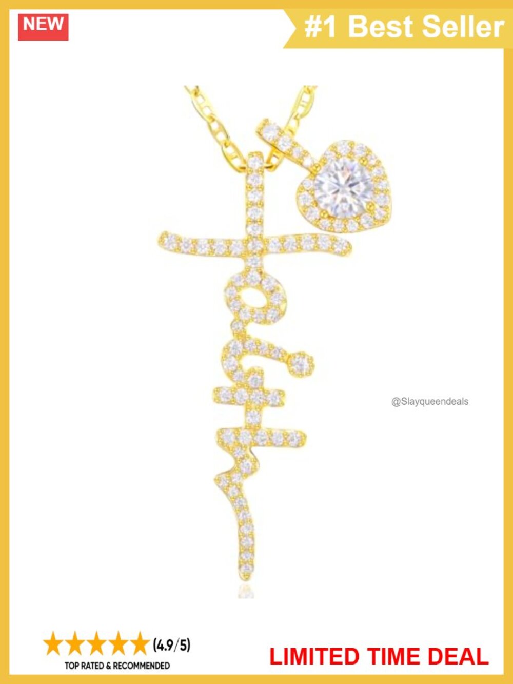 Moissanite Cross Necklace 925 Sterling Silver 14K Gold Plated Dainty Pendant